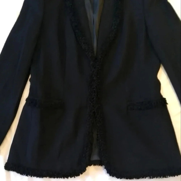 Vintage 80s Escada Black New Wool Longline Button Blazer w Fuzzy Trim GE 38 S/M - Picture 10 of 17